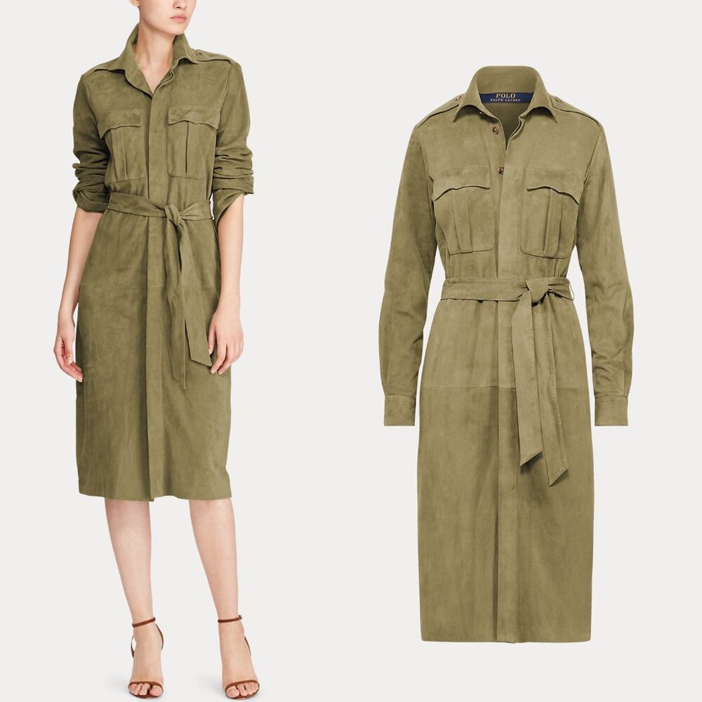 Polo Ralph Lauren Belted Suede Shirtdress in Green 14